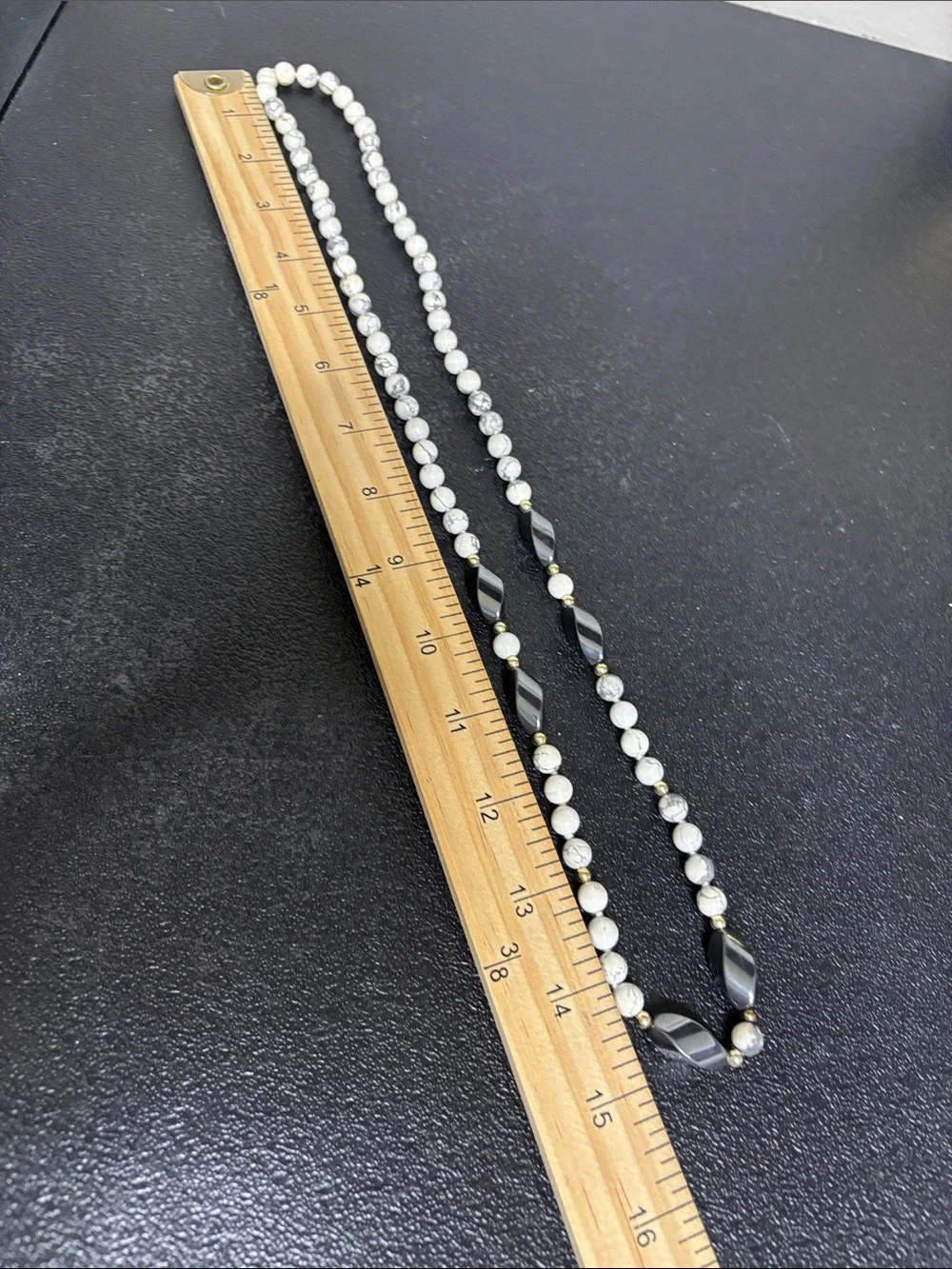 Howlite Stone Hematite Beaded Necklace White and Gray Boho Southwestern